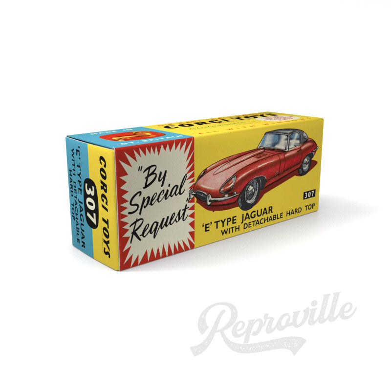 Corgi 307 - E Type Jaguar with Detachable Hard Top Reproduction Box