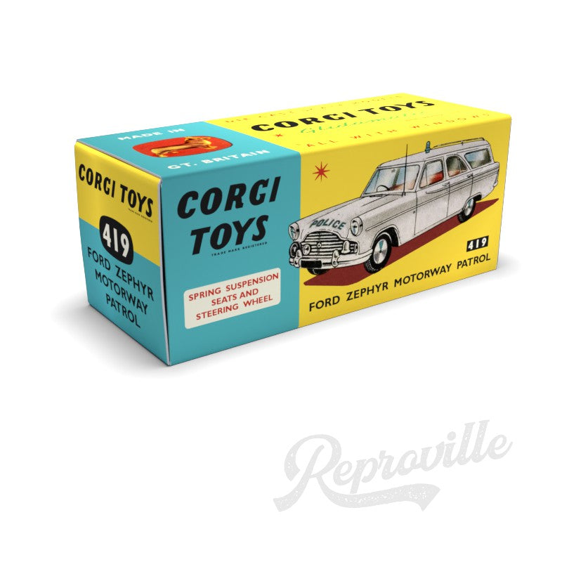 Corgi 419 - Ford Zephyr Motorway Patrol Reproduction Box
