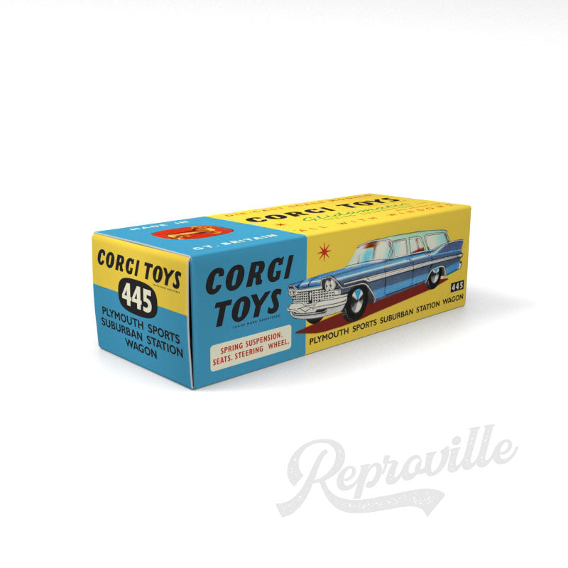 Corgi 445 - Plymouth Sports Suburban Station Wagon Reproduction Box
